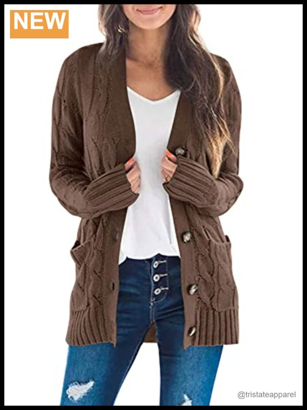 Chunky Cable Knit Cardigan - Buttons, Long Sleeve, Soft Acrylic Sweater